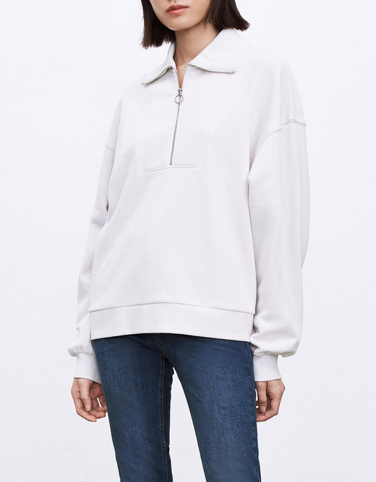 쿼터 지퍼 드롭 숄더 스웨트셔츠