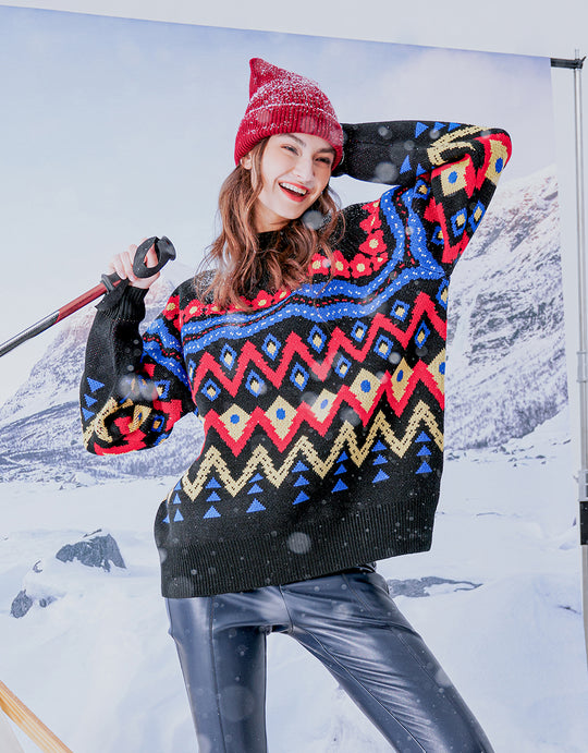 자카드 지오 패턴 스웨터