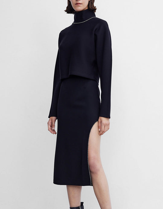 터틀 넥 컷 아웃 백 스웻셔츠