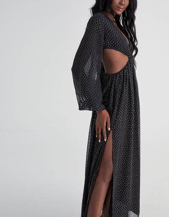 컷 아웃 웨이스트 플런징 넥 드레스