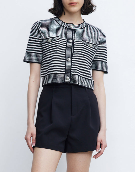 스트라이프 반팔 버튼업 가디건