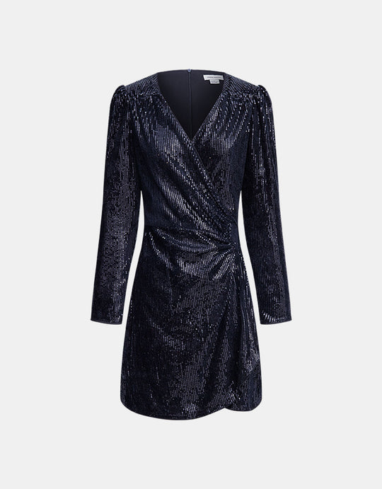 랩 시퀸 퍼프 슬리브 드레스