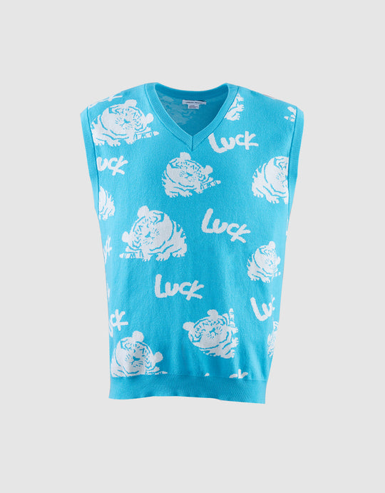 호랑이 모양 자카드 스웨터 조끼