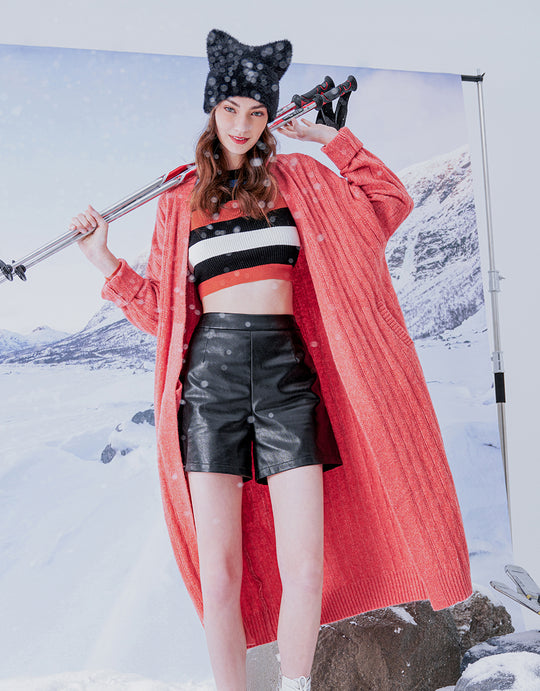 오픈 프런트 드롭 숄더 카디건