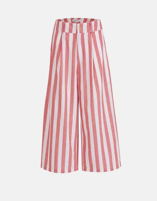 스트라이프 와이드 레그 카프리 팬츠