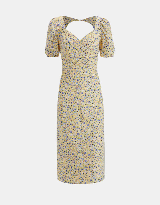 플로럴 프린트 스윗하트 넥 퍼프 슬리브 드레스