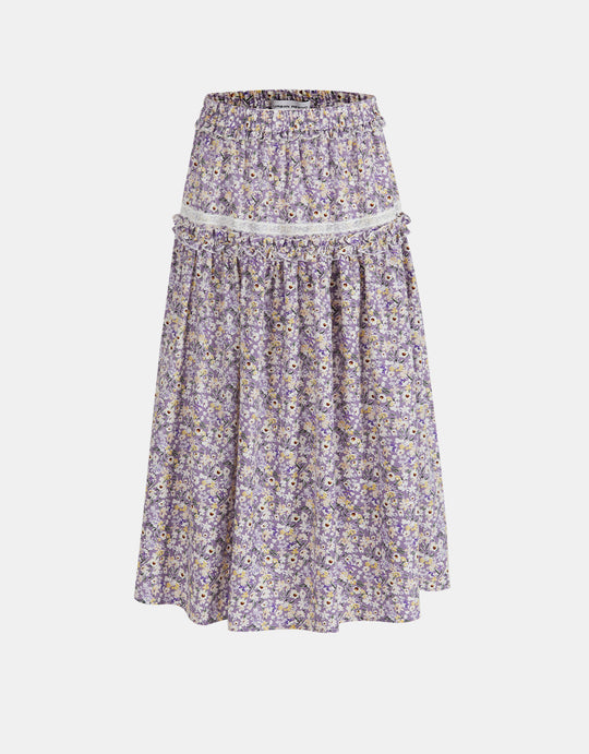 플로럴 프린트 레이스 트리밍 스커트