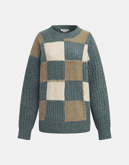 컬러 블록 크루넥 스웨터