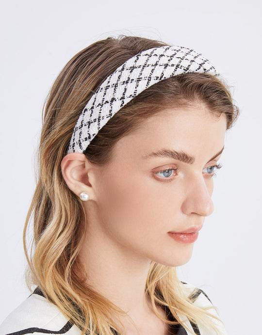 트위드 체크 헤어밴드