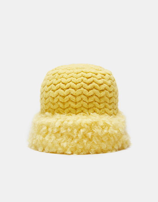 퍼지 트리밍 니트 버킷 햇