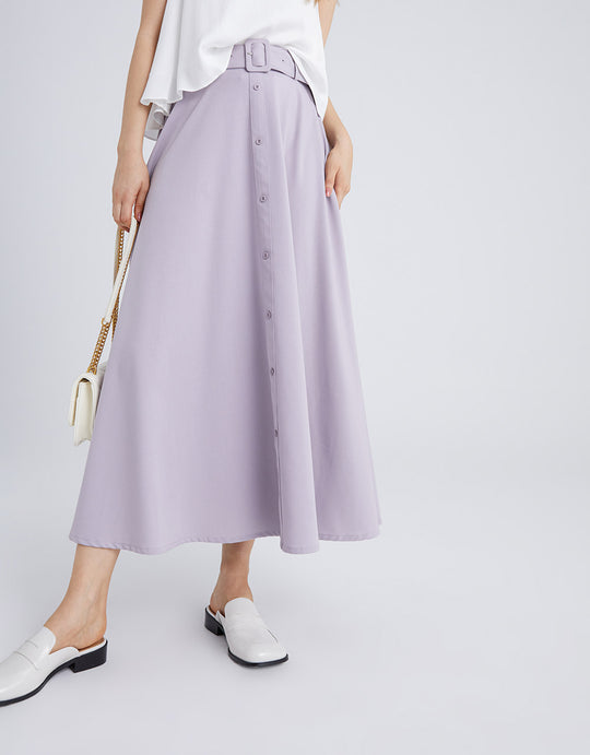 벨트 버튼 프론트 스케이터 스커트