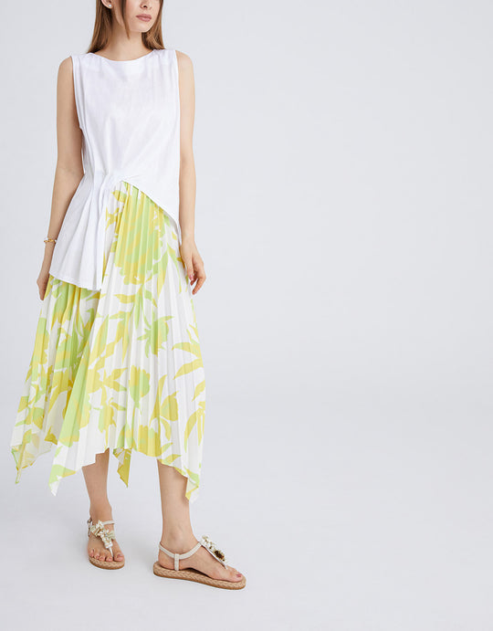 플로럴 프린트 플리츠 언발란스 스커트