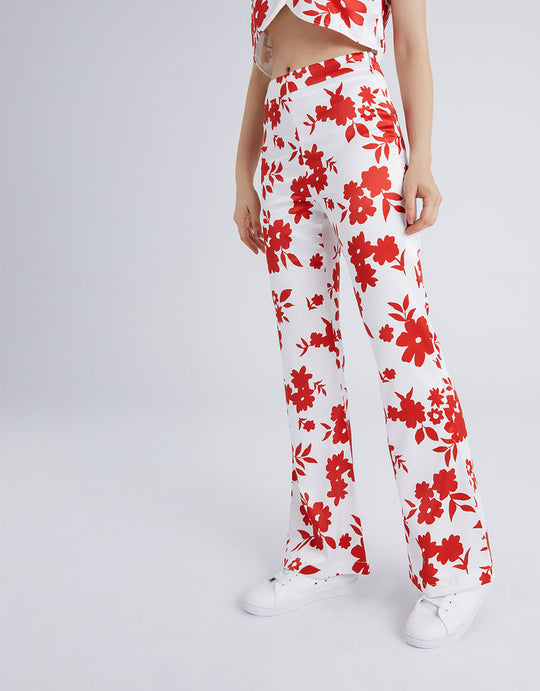 플로럴 프린트 플레어 레그 팬츠