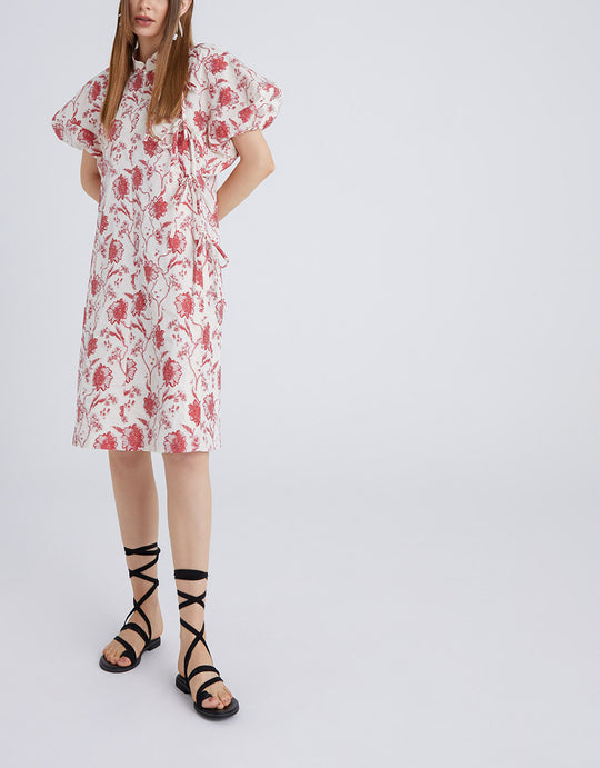 플로럴 프린트 퍼프 슬리브 드레스