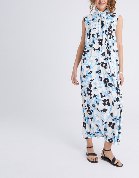 컷아웃 플로럴 프린트 슬리브리스 드레스