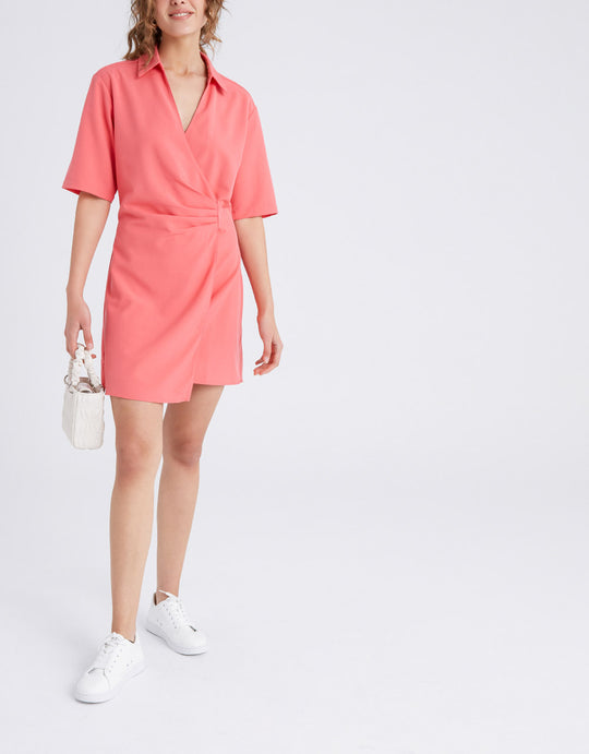 플리츠 프런트 랩 드레스