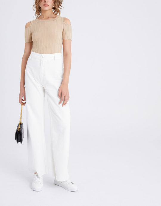 콜드 숄더 스키니 니트 탑