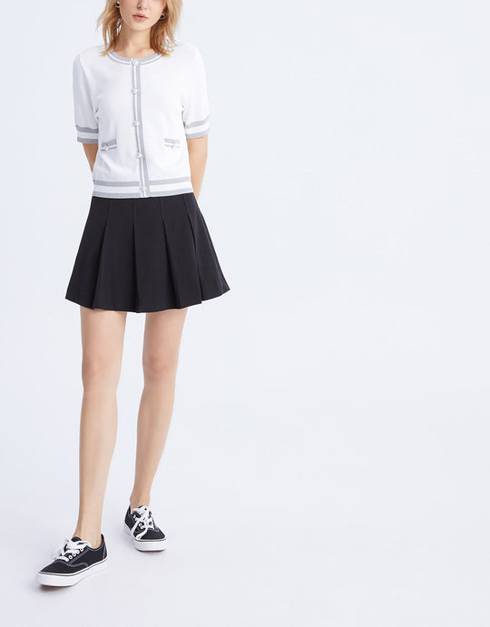 콘트라스트 트리밍 반팔 가디건