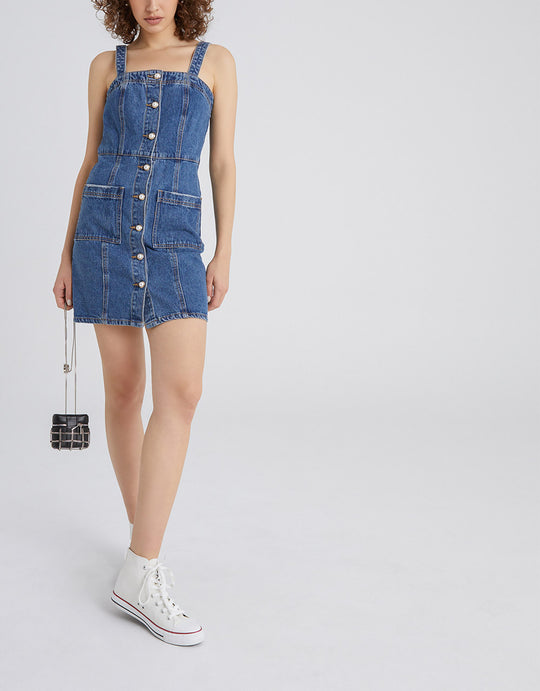 패치 포켓 버튼업 슬리브리스 데님 드레스