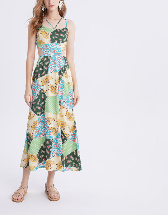 컷아웃 페이즐리 패치워크 캐미 드레스