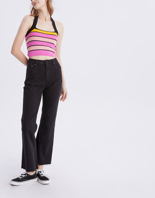 스트라이프 니트 홀터 탑