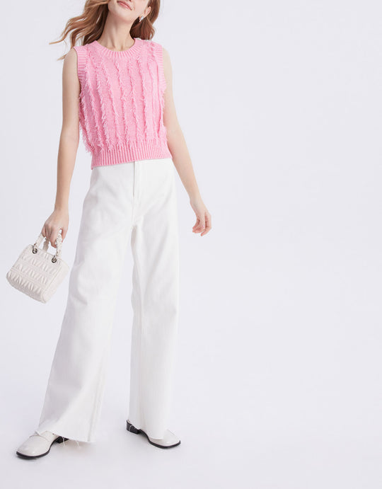 로우 트림 니트 조끼