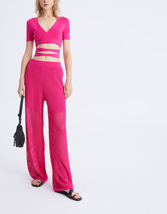 크로스오버 플런징 니트 크롭 탑