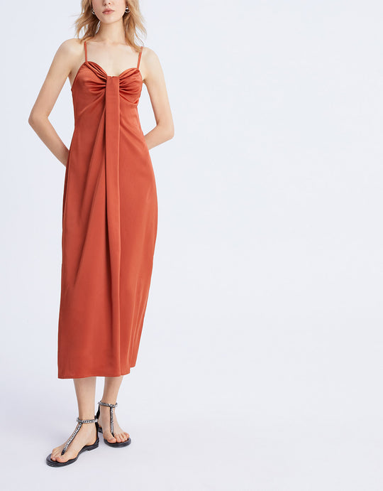 플리츠 포인트 미디 캐미 드레스