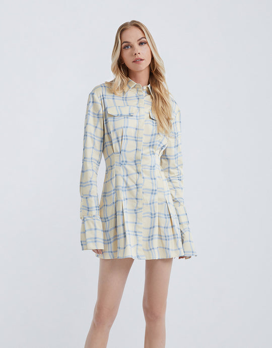 셔츠 슬리브 셔츠 카라 스케이터 드레스