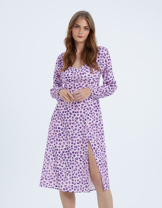 퍼프 소매 스퀘어 카라 A-Line 드레스