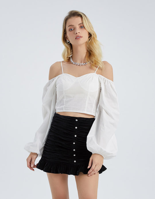 퍼프 소매 오프 숄더 블라우스