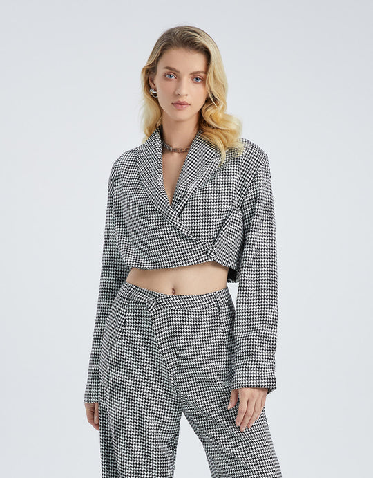 흰검 체크 블레이저