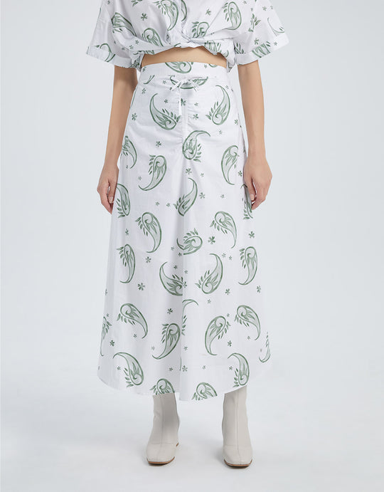 프린트 롱 A-Line 스커트