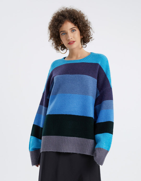 스트라이프 크루넥 니트 티셔츠