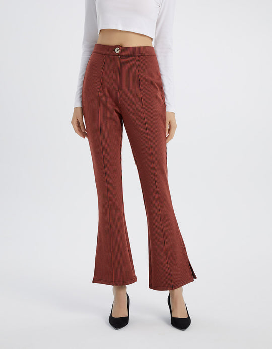 니트 스트라이프 롱 부츠 컷 팬츠