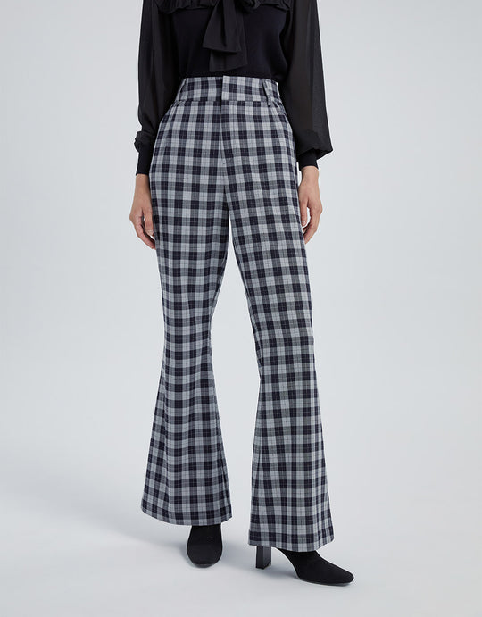 체크 롱 와이드 팬츠