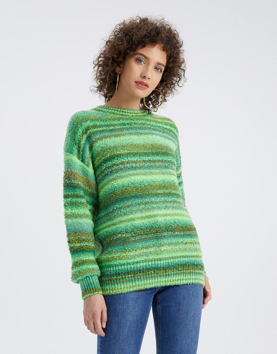 그린 스트라이프 크루넥 스웨터