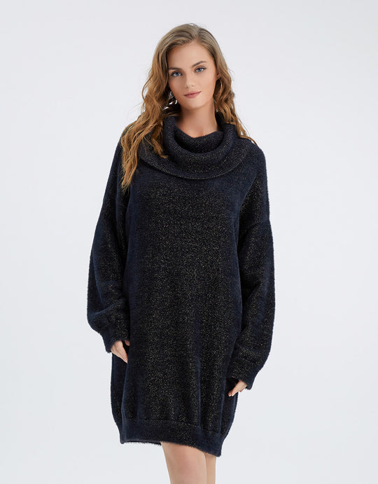 컬러믹스 터틀넥 니트 드레스