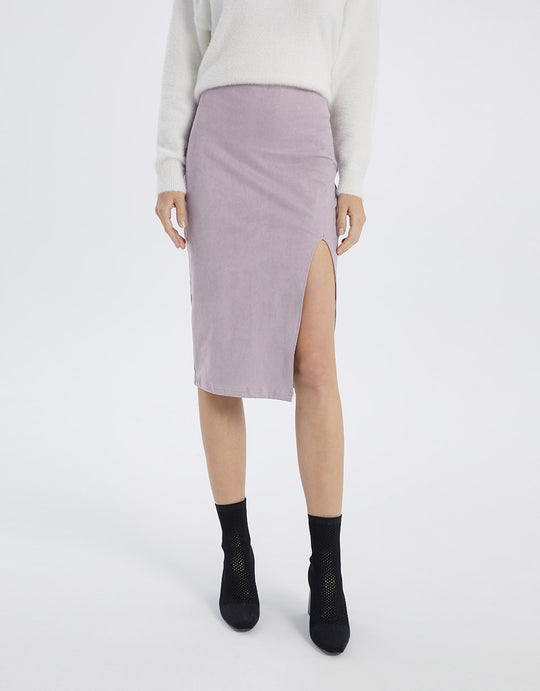 스플릿 헴 미디 펜슬 스커트