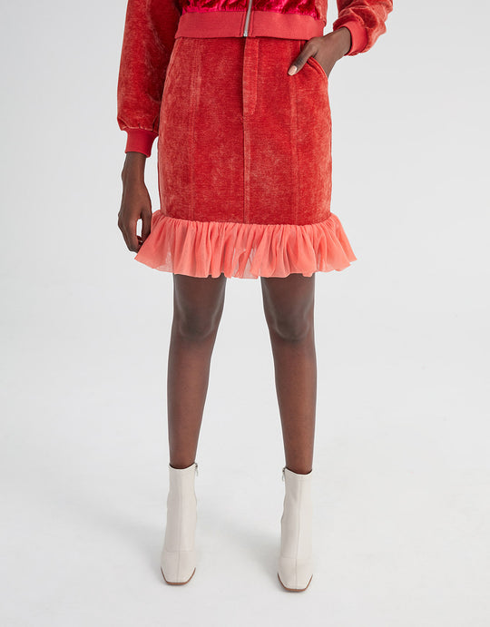 벨벳 프릴 트리밍 피쉬테일 스커트