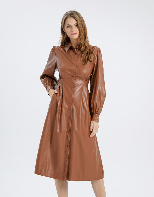 퍼프 소매 라펠 스케이터 드레스