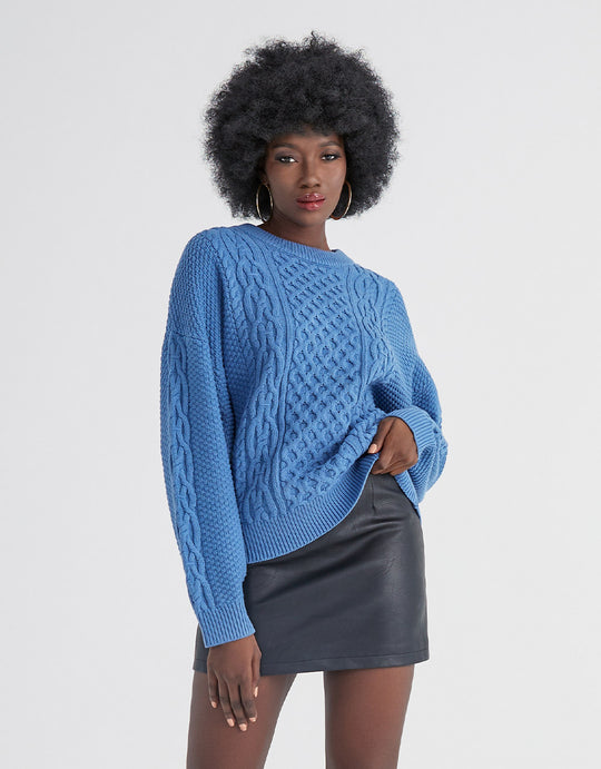 텍스처드 드롭 숄더 스웨터