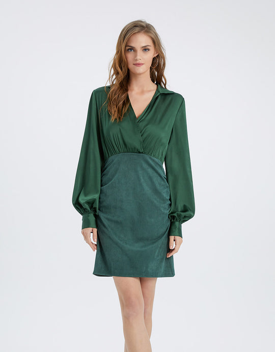 플리츠 시식 V넥 드레스