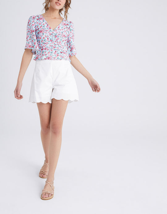 플로럴 프린트 플리츠 블라우스