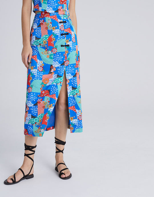 컬러블럭 프로그 버튼 스플릿 헴 스커트