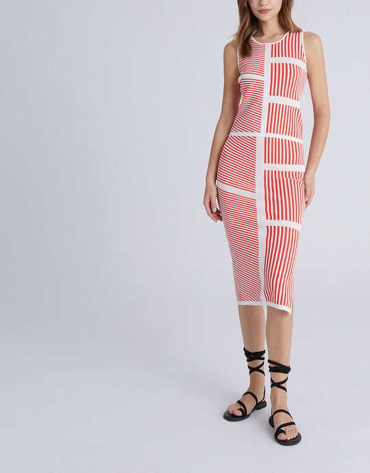 콘트라스트 스트라이프 바디콘 니트 스커트