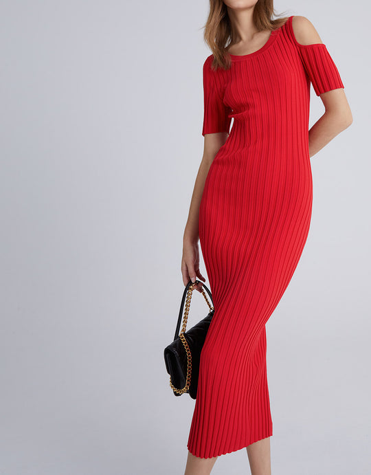 컷아웃 골지 니트 스플릿 헴 바디콘 드레스