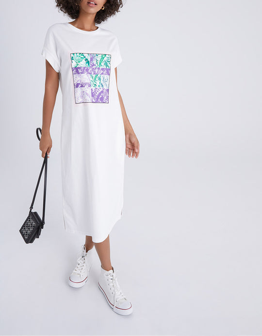 컬러블록 프린트 디테일 티셔츠 드레스