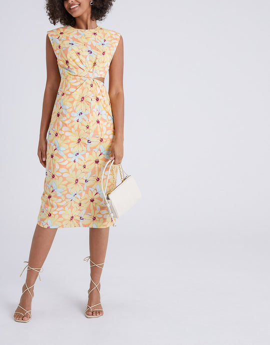 컷아웃 플로럴 프린트 민소매 드레스