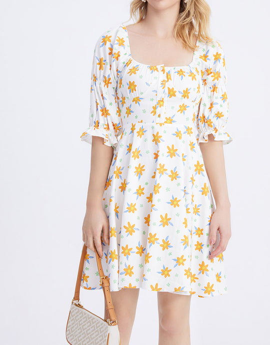 플로럴 프린트 스키니 드레스